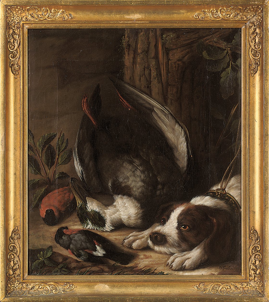 En jagthund og hans bytte, 1768 af Johann Friedrich von Grooth
