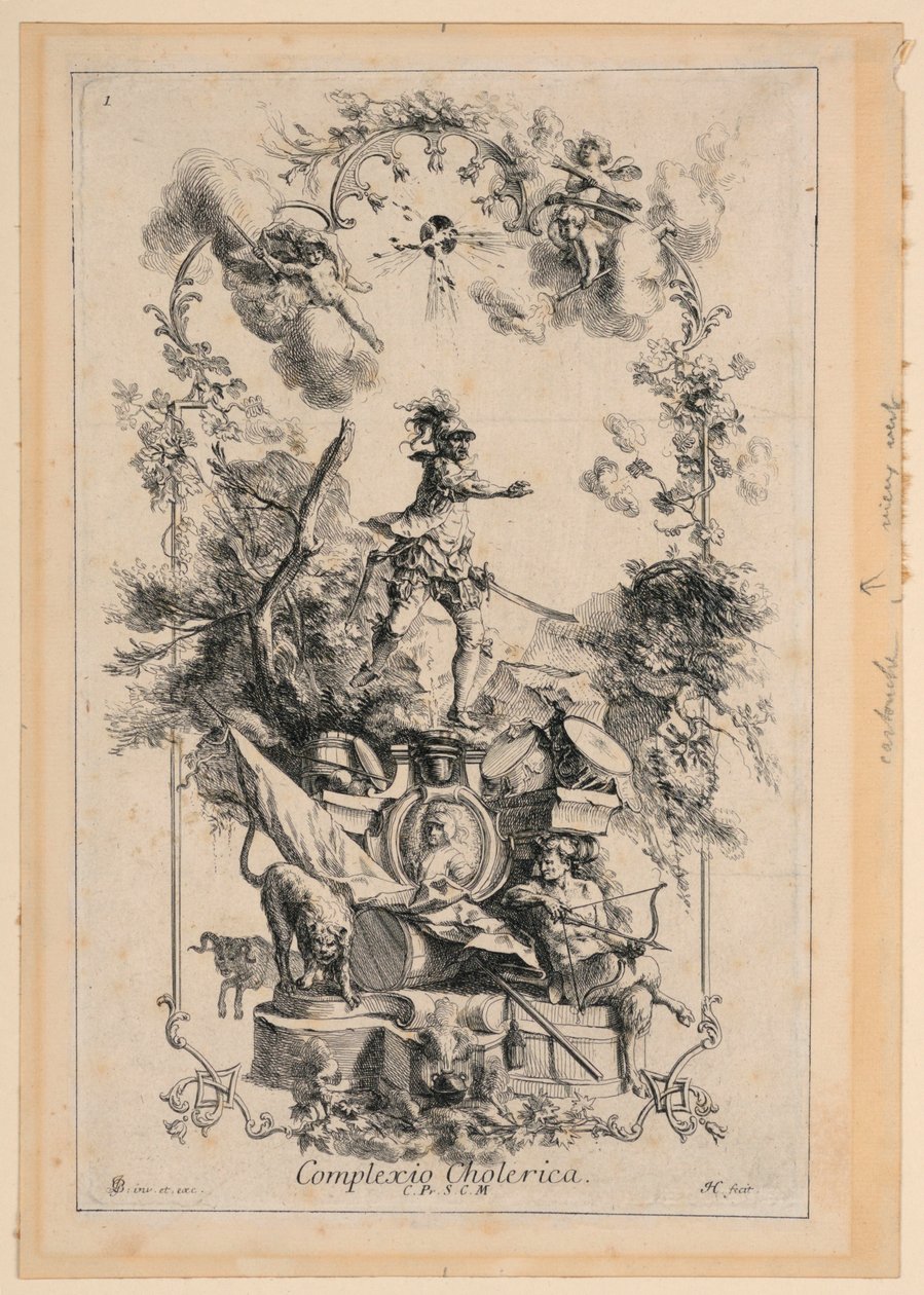 Design til et panel, der repræsenterer det koleriske temperament af Johann Georg Bergmuller