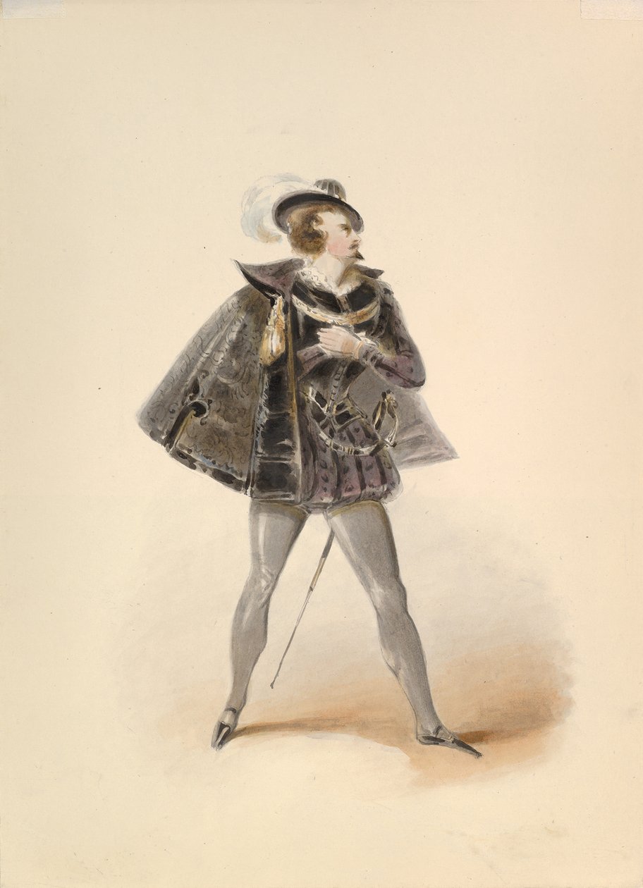 Kostumestudie for Belmonte i bortførelsen fra Seraglio af W.A. Mozart, ca. 1830-50. af Johann Georg Christoph Fries