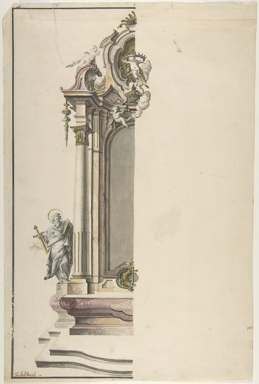 Design til et aedikulært alter med St. Paul til venstre, midten af det 18. århundrede. af Johann Georg Dirr