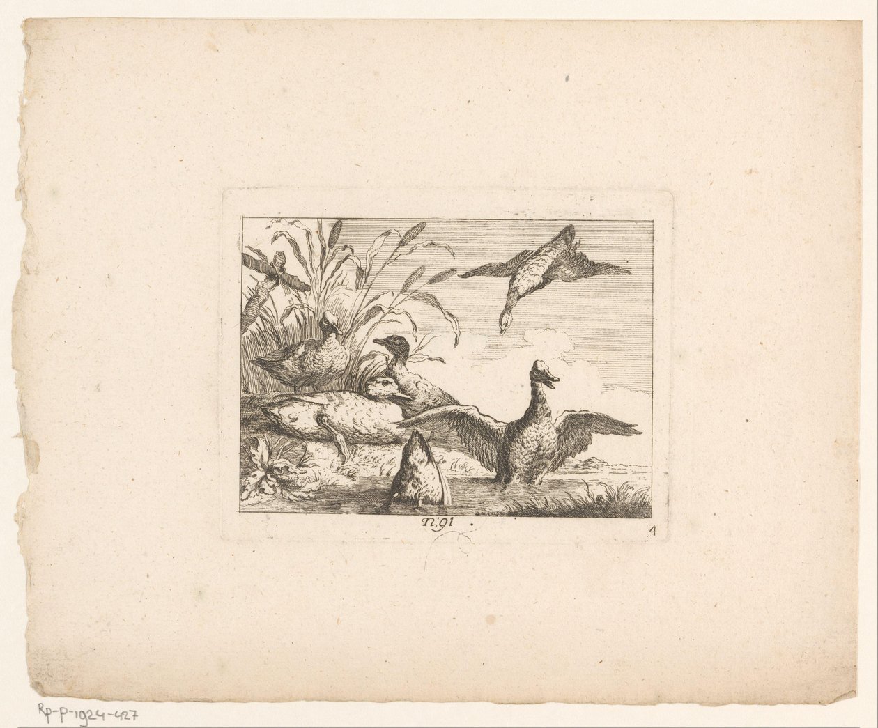 Landskab med seks ænder Fugle i landskaber (serietitel) af Johann Georg Hertel (I) (possibly)