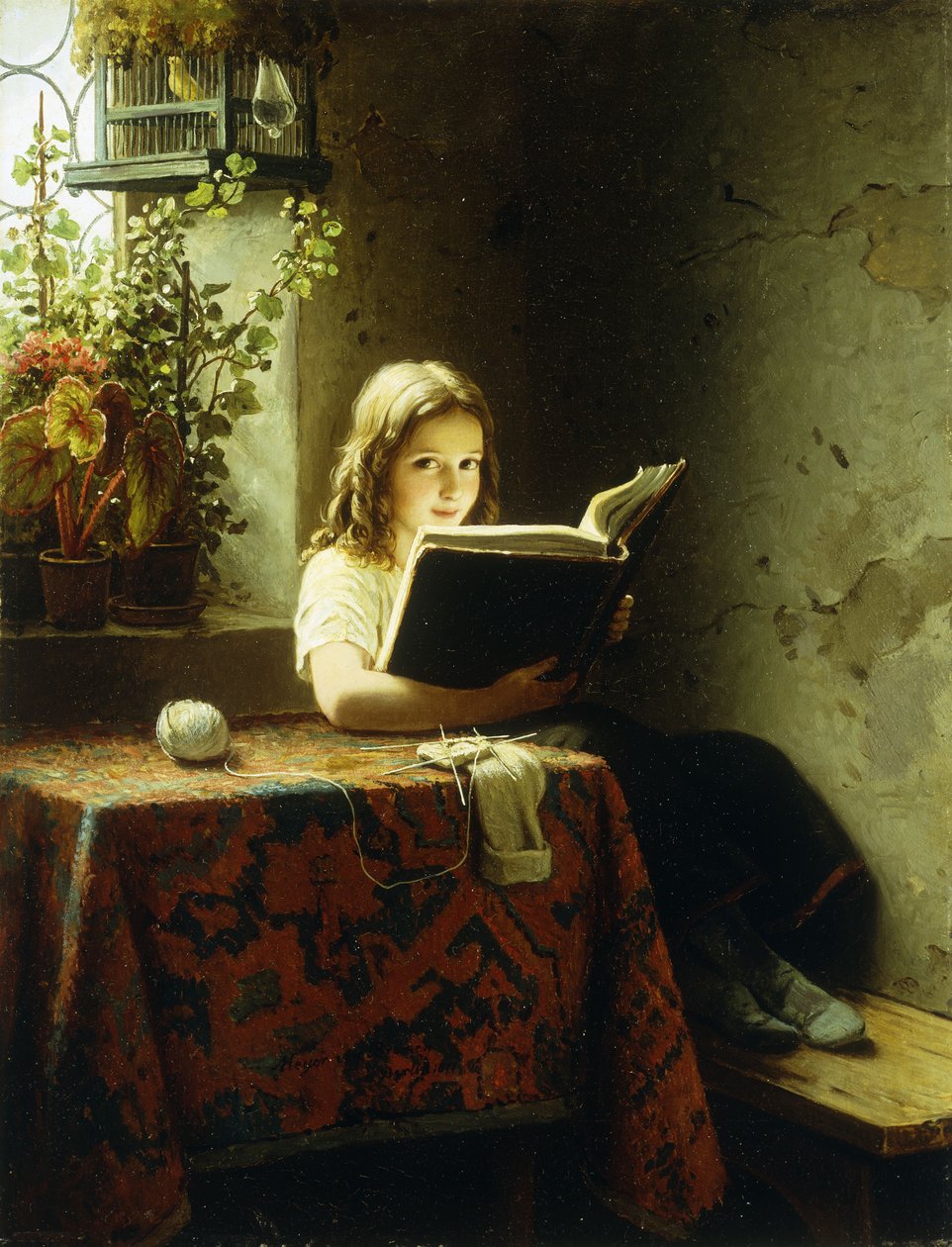 En pige læser; Den læsende pige, 1871 af Johann Georg Meyer
