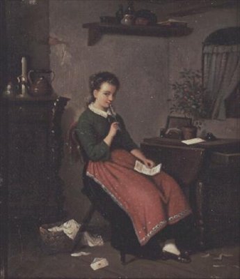 Ung pige skriver et kærlighedsbrev af Johann Georg Meyer von Bremen