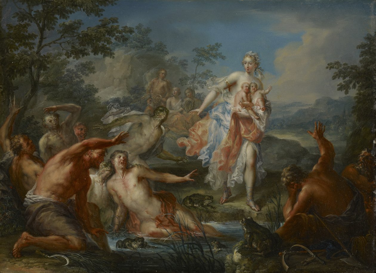 Latona gør de lykiske bønder til frøer, ca. 1730 (olie på kobber) af Johann Georg Platzer