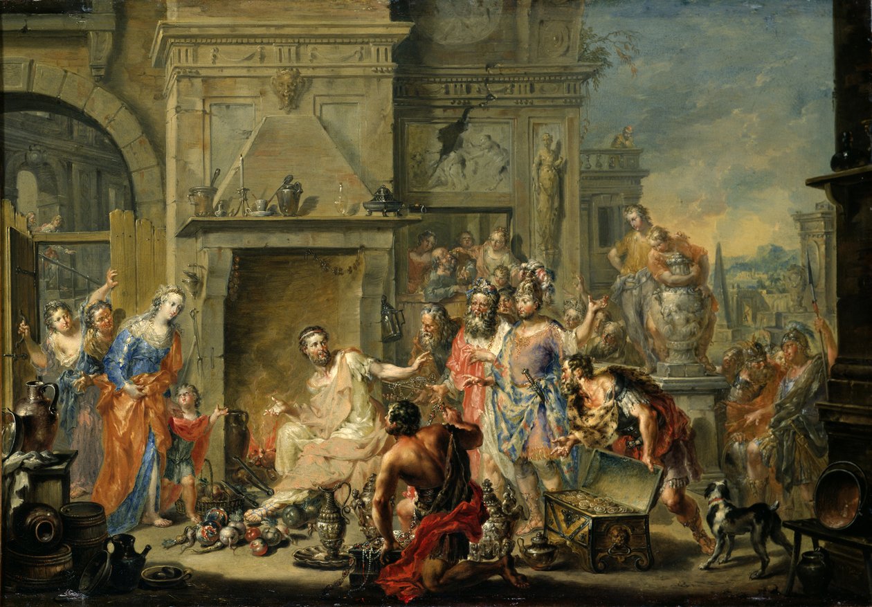 Manius Curius Dentatus nægter samniternes bestikkelse af Johann Georg Platzer