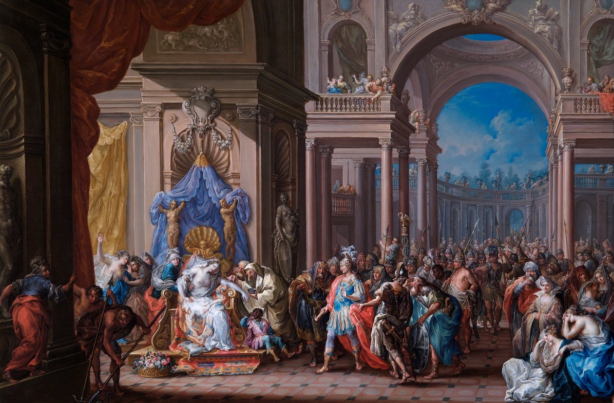 Kleopatras død (olie på kobber) af Johann Georg Platzer