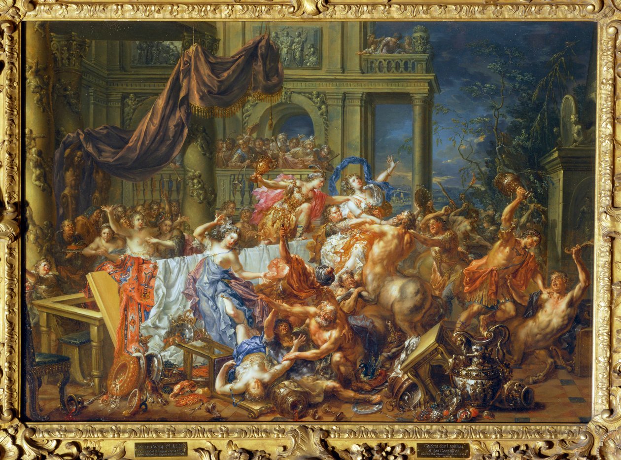 Kampen mellem kentaurer og Lapiths, en legendarisk stamme i Thassalia ... af Johann Georg Platzer