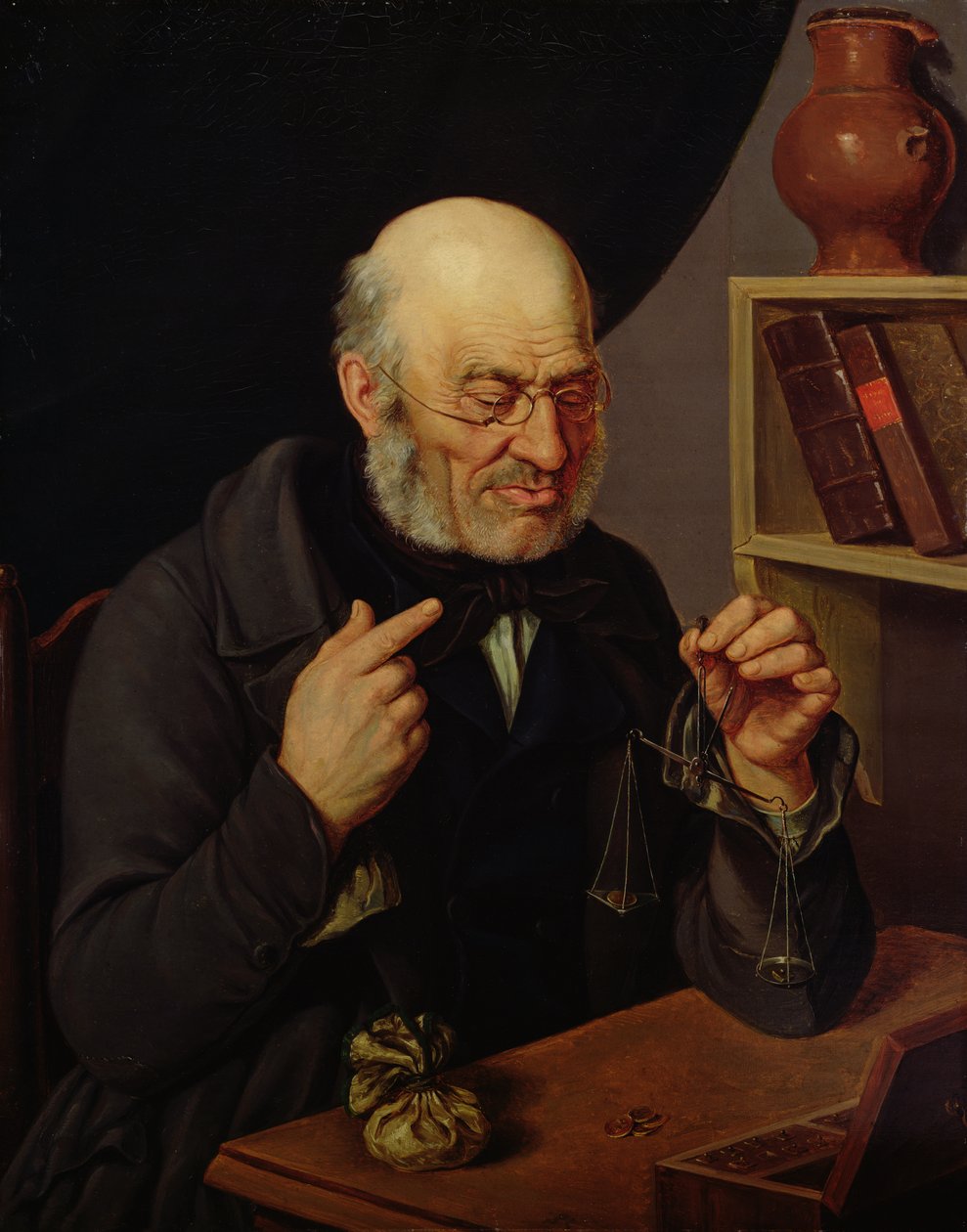 Barchfeld-pengeveksleren vejer mønter, ca. 1840-45 af Johann Georg Soemmer