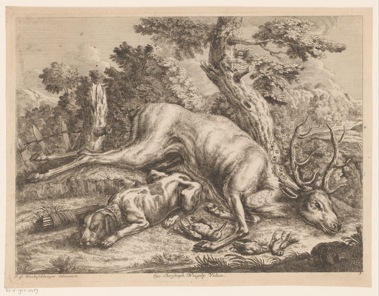 Jagthund og bytte med rådyr og fugle Jagtstøvler (serietitel) af Johann Georg Wachsschlunger