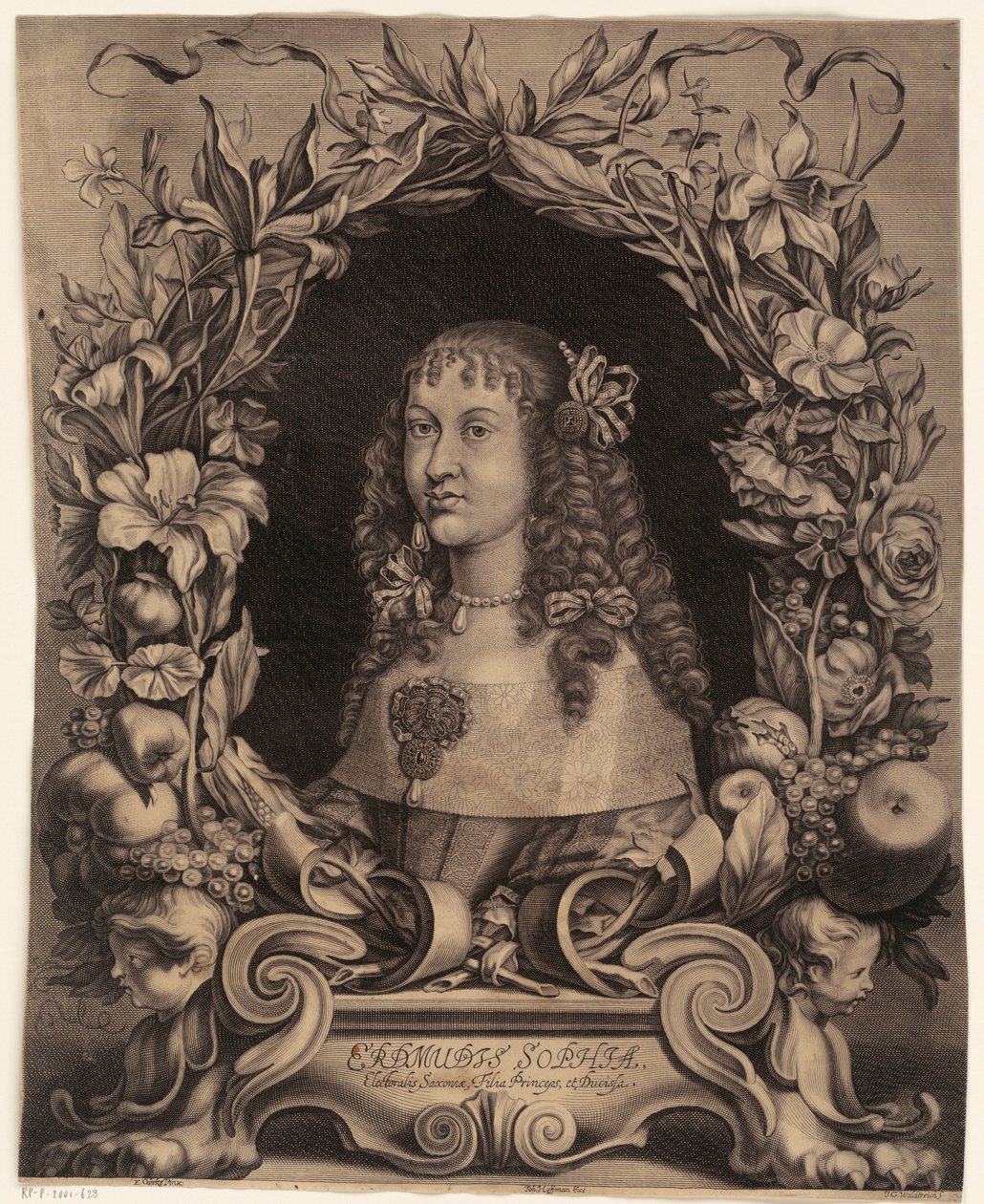 Portræt af Erdmuthe Sophia, markgrevin af Brandenburg-Bayreuth af Johann Georg Waldreich