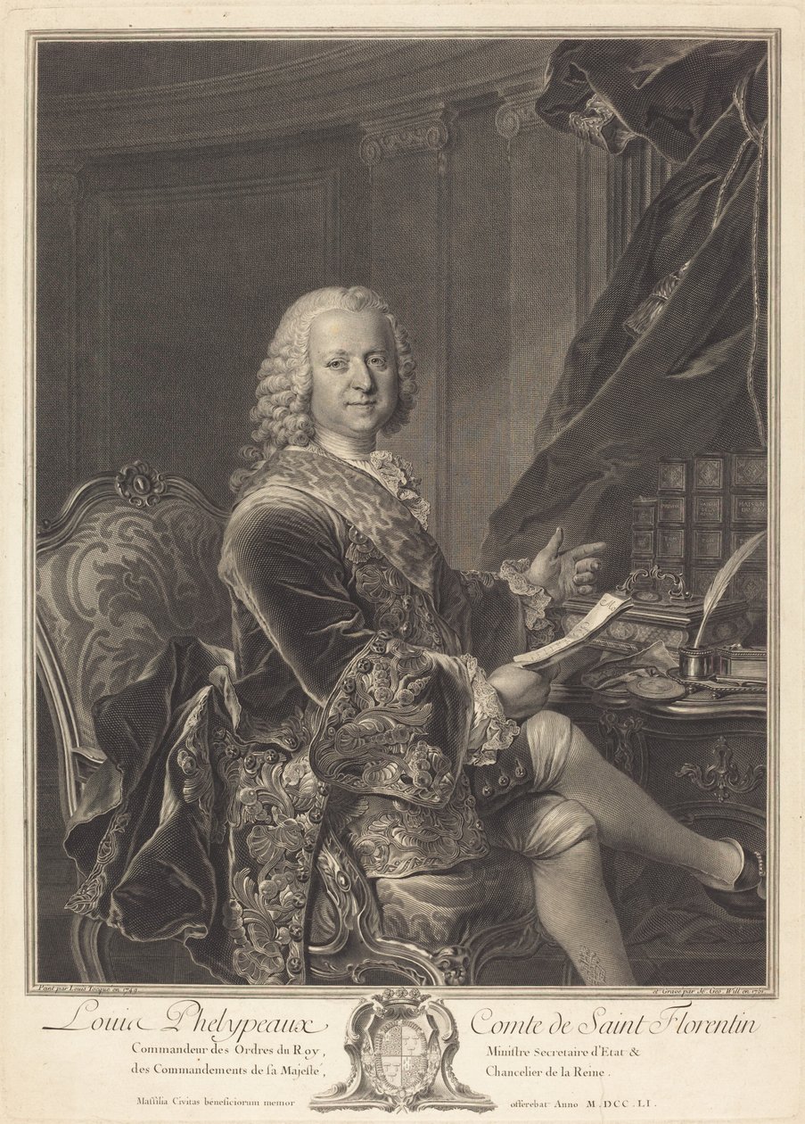Louis Phelypeaux, greve af Saint Florentin af Johann Georg Wille after Louis Tocqué
