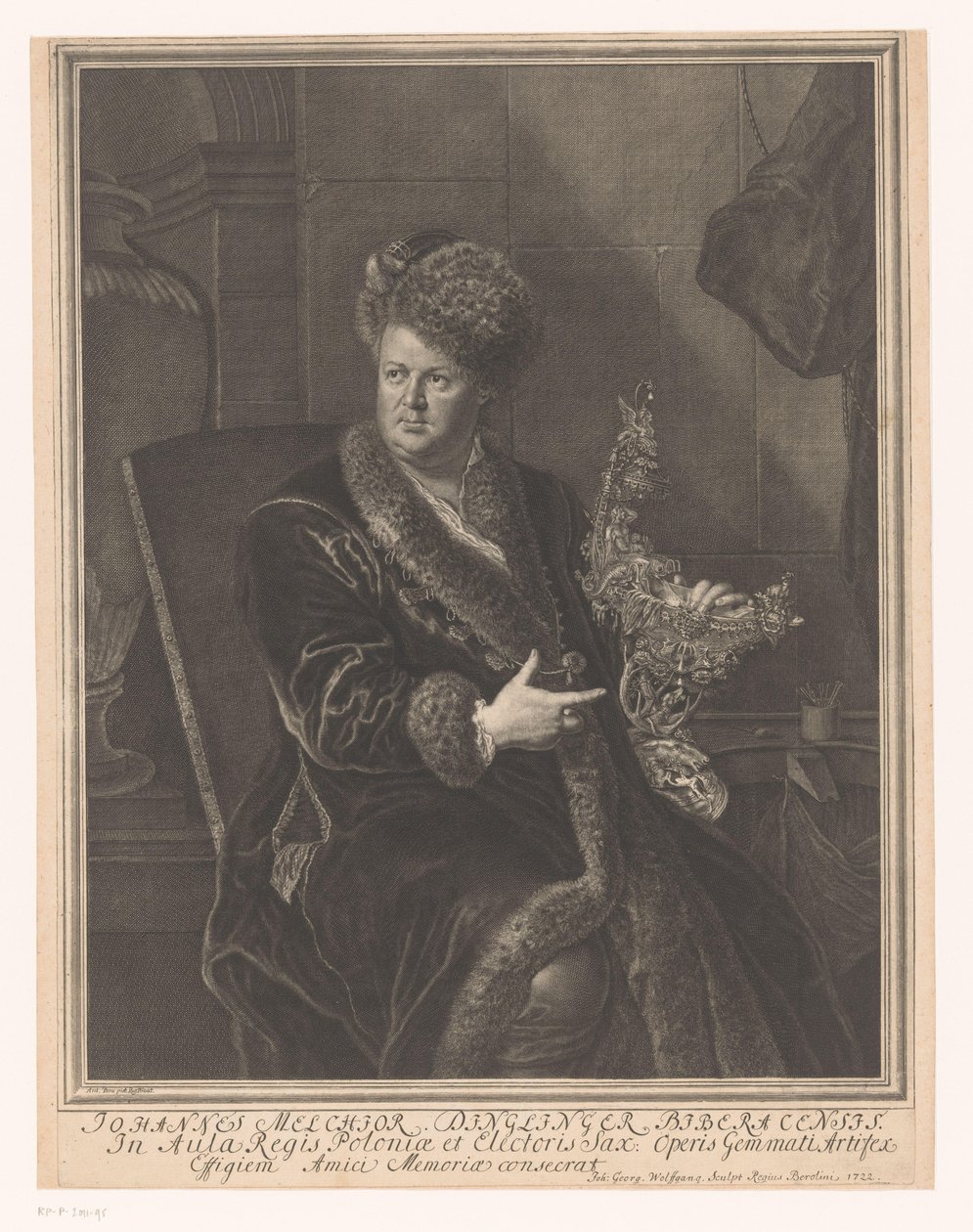 Portret van goudsmid Johann Melchior Dinglinger af Johann Georg Wolffgang