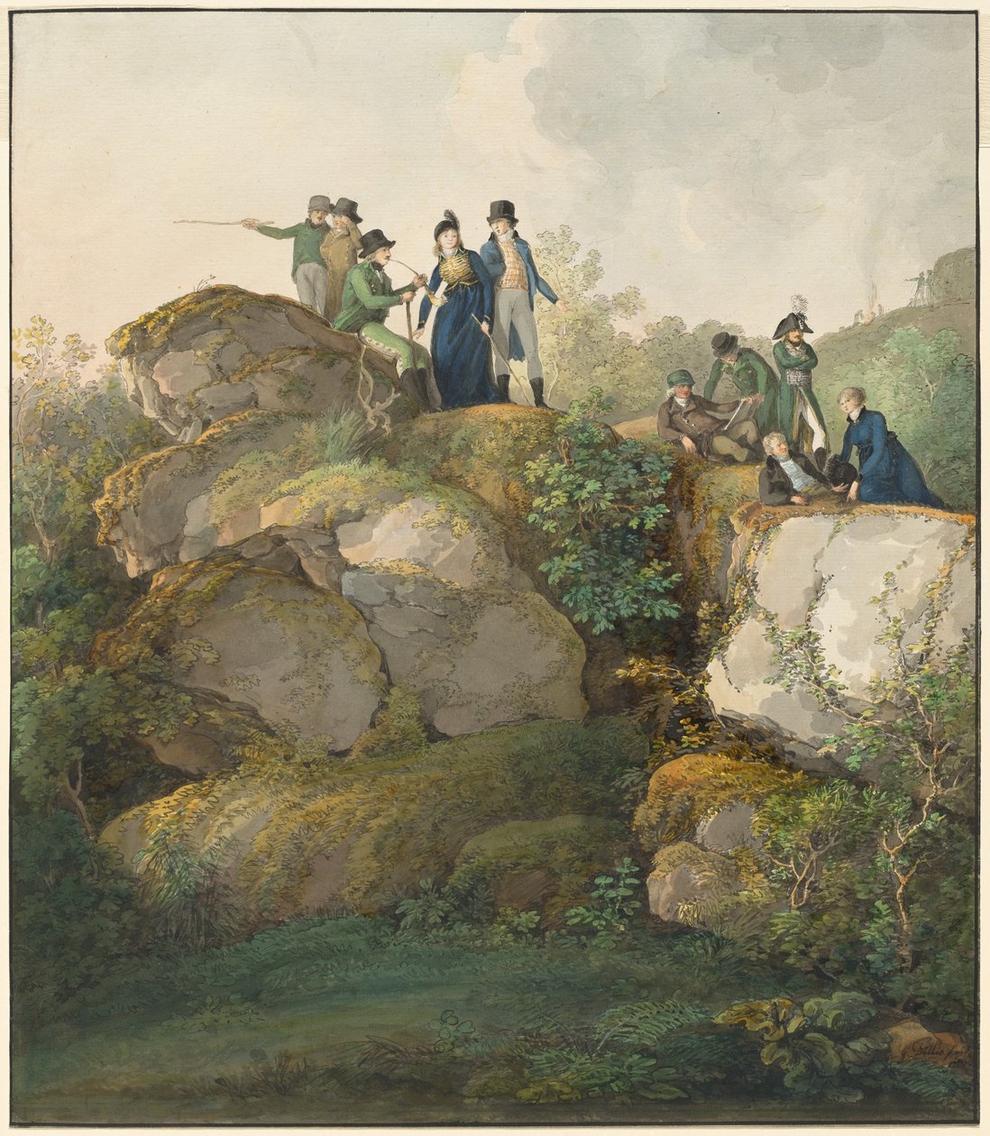 En kongelig fest, der beundrer solnedgangen på toppen af Hesselberg-bjerget, 1801. af Johann Georg von Dillis
