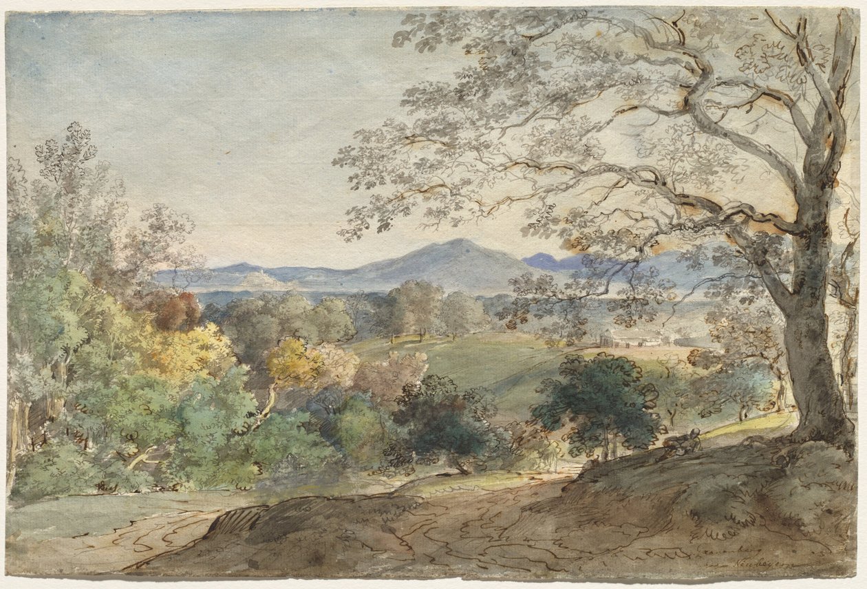 En udsigt over Inn-dalen til Alperne og Neubeuern, ca. 1790. af Johann Georg von Dillis