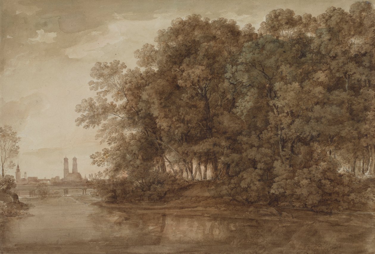 Udsigt over München fra Praterinsel af Johann Georg von Dillis