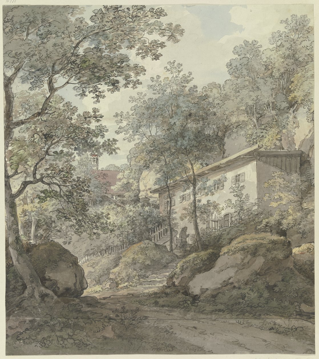 Hus under træer (Eremitage) af Johann Georg von Dillis