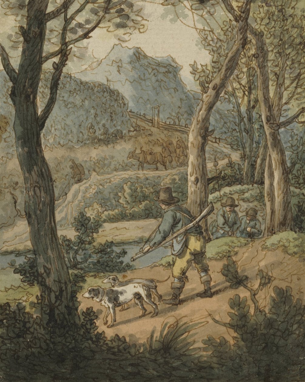 Jæger med to hunde af Johann Georg von Dillis