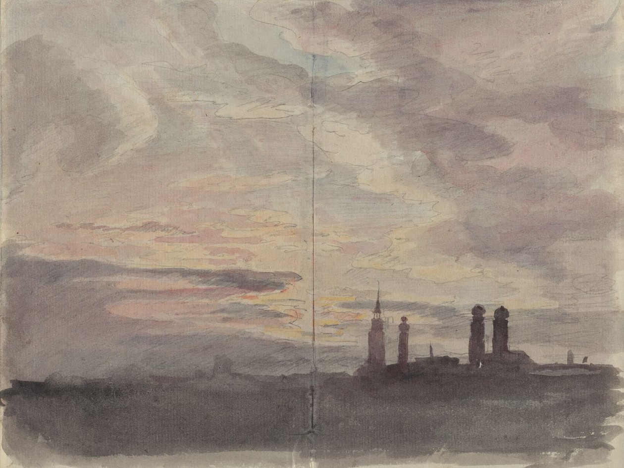 München: Aftenhimmel over byens silhuet af Johann Georg von Dillis