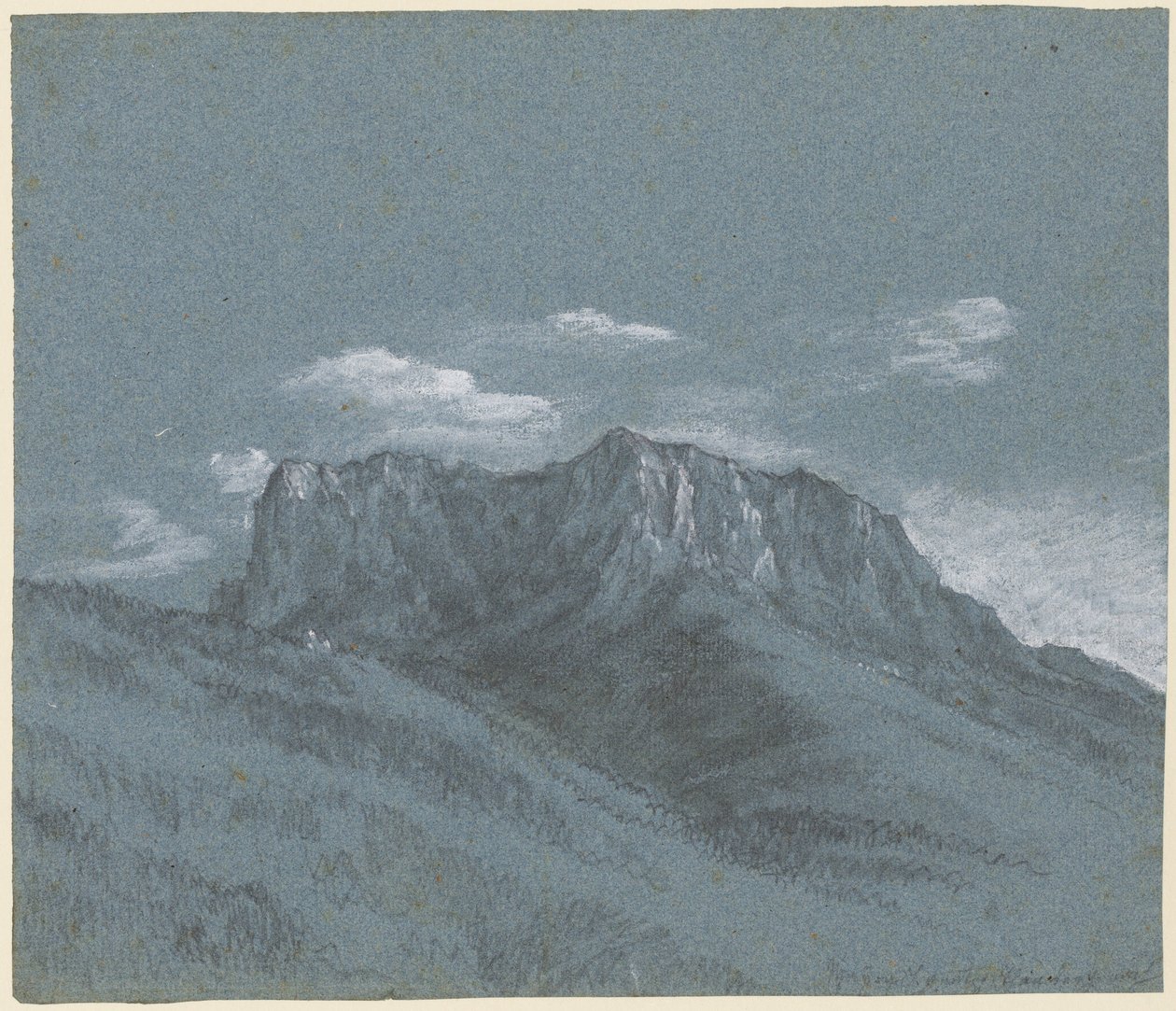 Rauschberg, ca. 1800 (sort kridt, grafit og hvid gouache) af Johann Georg von Dillis