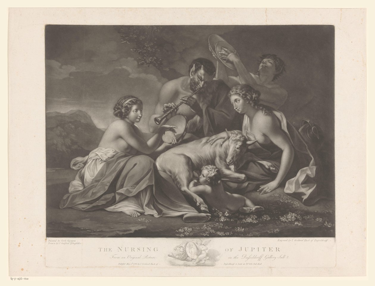 Jupiter gezoogd dør af geit Amalthea The Nursing of Jupiter (titel på objekt) af Johann Gerard Huck