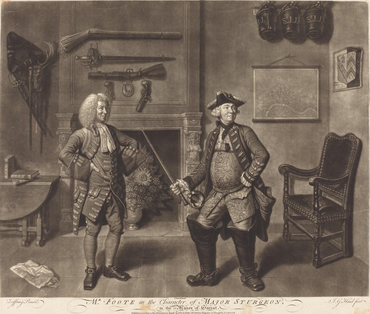 Mr. Foote i rollen som Major Sturgeon, i Garratts borgmester af Johann Gottfried Haid after Johann Zoffany