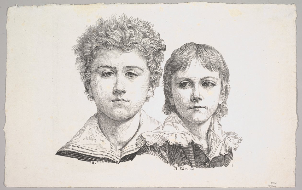 Portræt af Rabe-børnene: Hermann, 14 år og Edmond, 7 år, verso: bevis før korr..., 1822. af Johann Gottfried Schadow