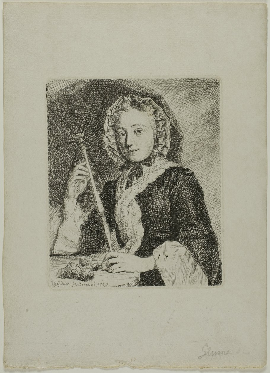 Kvinde med en parasol (Fru Friedrich Christian Glume, kunstnerens svigerinde) af Johann Gottlieb Glume