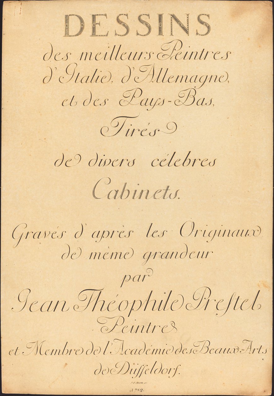 Tegninger af de bedste malere i Italien, Tyskland og Holland, taget fra forskellige berømte kabinetter af Johann Gottlieb Prestel, Maria Catharina Prestel, and Regina Schönecker