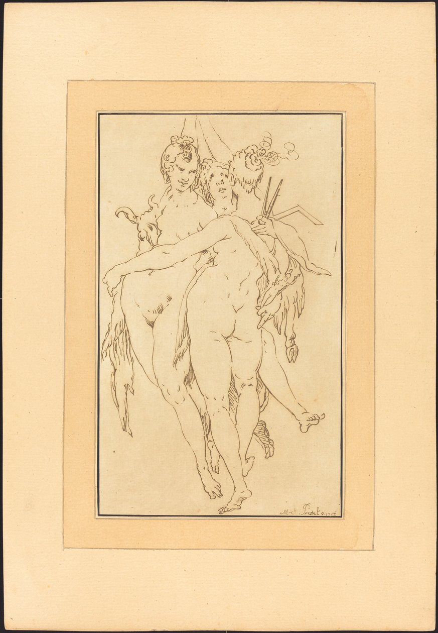 Skulptur, maleri, arkitektur af Johann Gottlieb Prestel after Bartholomaeus Spranger