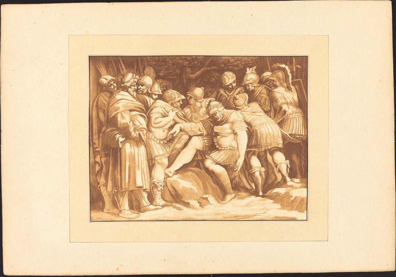 Døende Epaminondas af Johann Gottlieb Prestel after Polidoro da Caravaggio