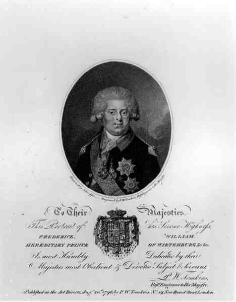 Portræt af Frederick William III (1770-1840), arveprins af Wirtemburg, indgraveret af Peltro William Tomkins (ca. 1759-1840), udgivet af P.W.Tomkins, 20. august 1796 af Johann Gottlieb after Schweppe