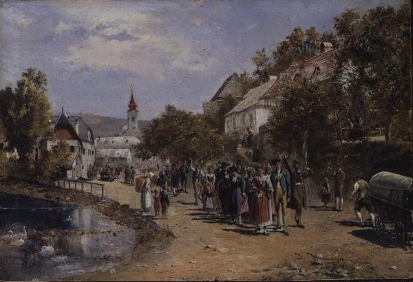 Procession i en landsbygade i Østrig af Johann Hamza