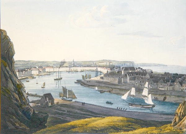 Udsigt over Dieppe, begyndelsen af det 19. århundrede (farvestik) af Johann Heinrich (after) Luttringshausen