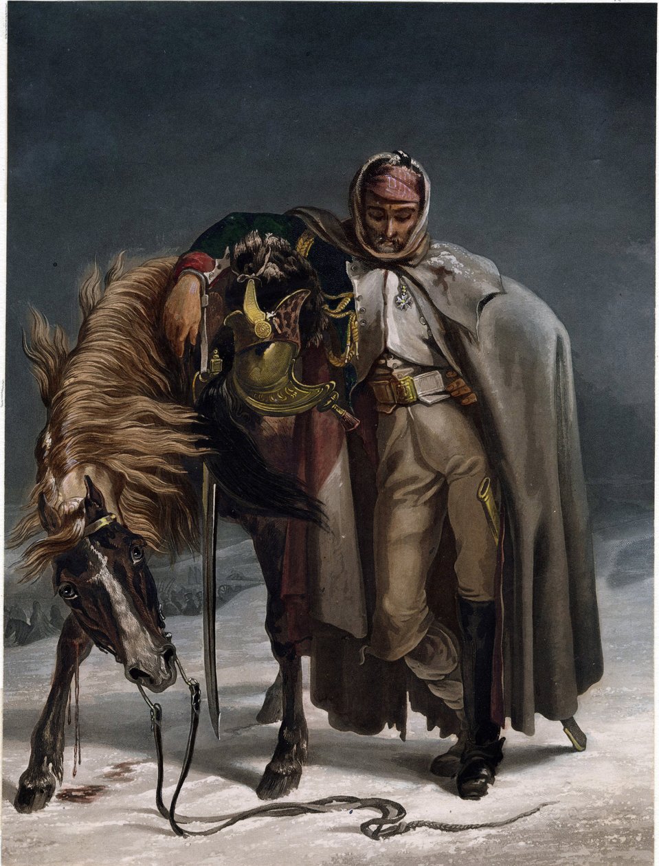 Drage af de schweiziske vagter ved den russiske kampagne - Bleuler, Johann Heinrich (1758-1823) - ca 1812 - Akvatinte - 20,3x15,4 - Privat samling af Johann Heinrich Bleuler