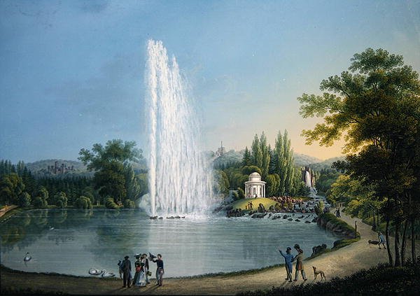 The Great Fountain, ca. 1820 (farve litho) af Johann Heinrich Bleuler