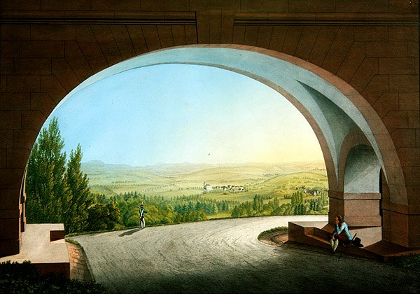 Wilhelmshöhe, Kassel, Tyskland (gouache på papir) af Johann Heinrich II Bleuler