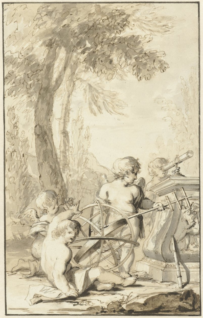 Allegorisk fremstilling med børn, der leger med astronomiske instrumenter af Johann Heinrich Keller (II)