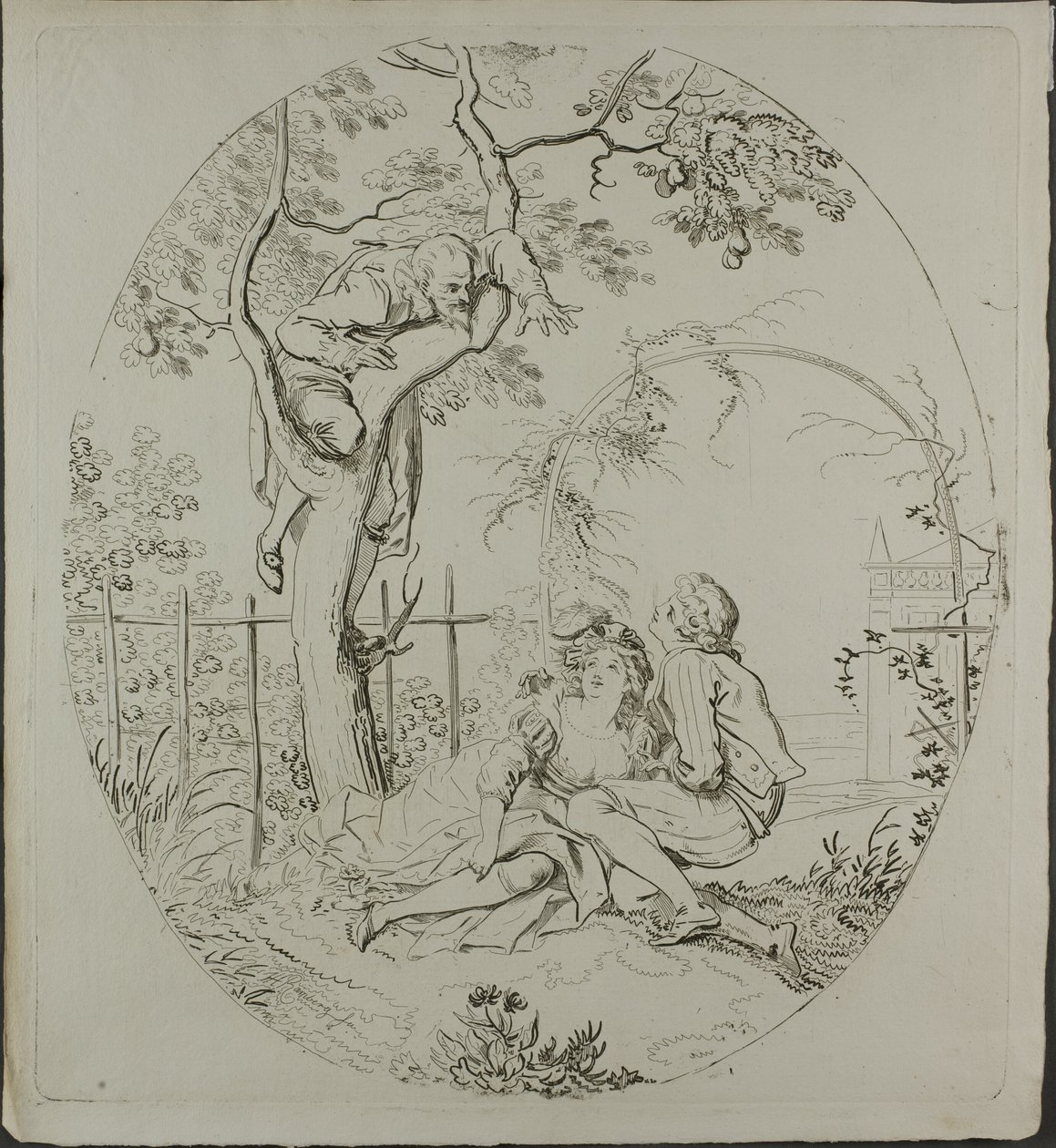 Skægget mand udspionerer elskende under et træ af Johann Heinrich Ramberg