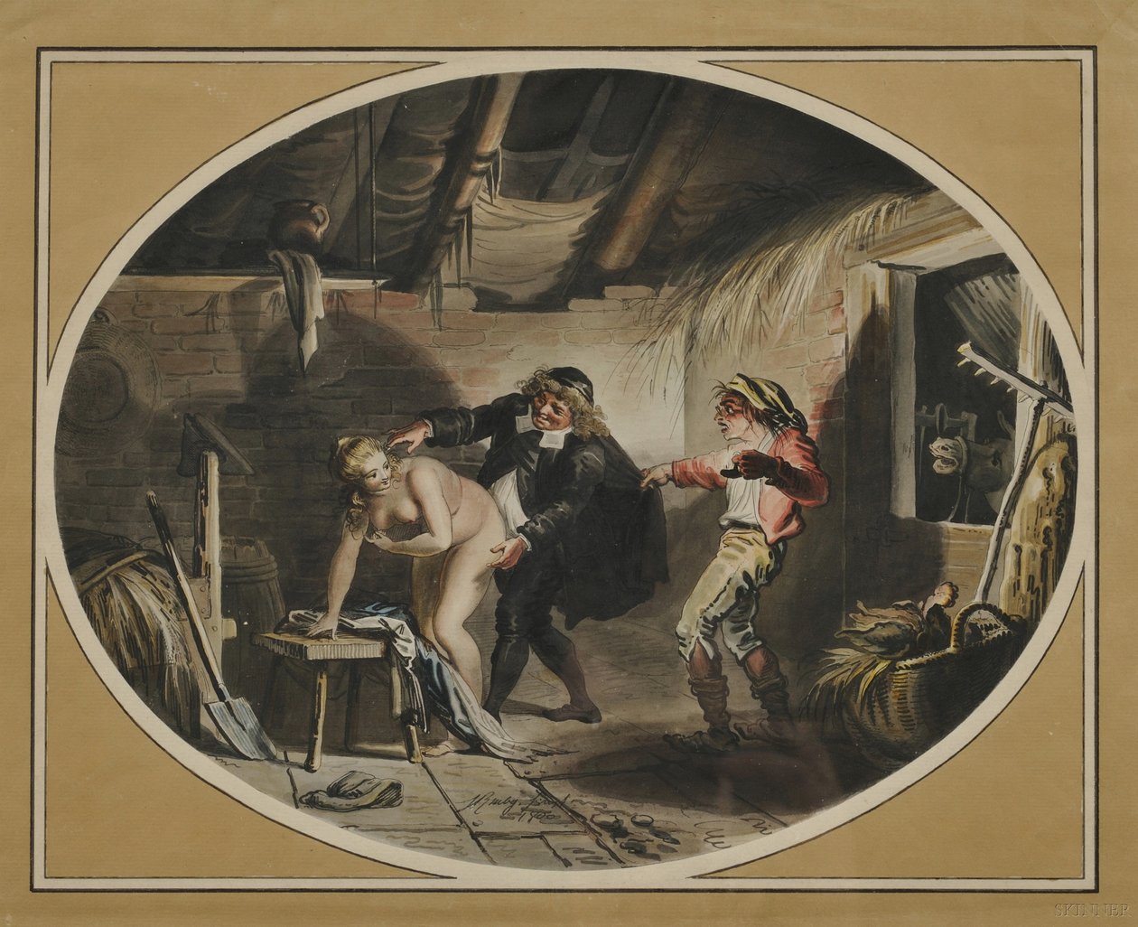 La Jument du compère Pierre efter digtet af Jean de La Fontaine, 1800 af Johann Heinrich Ramberg