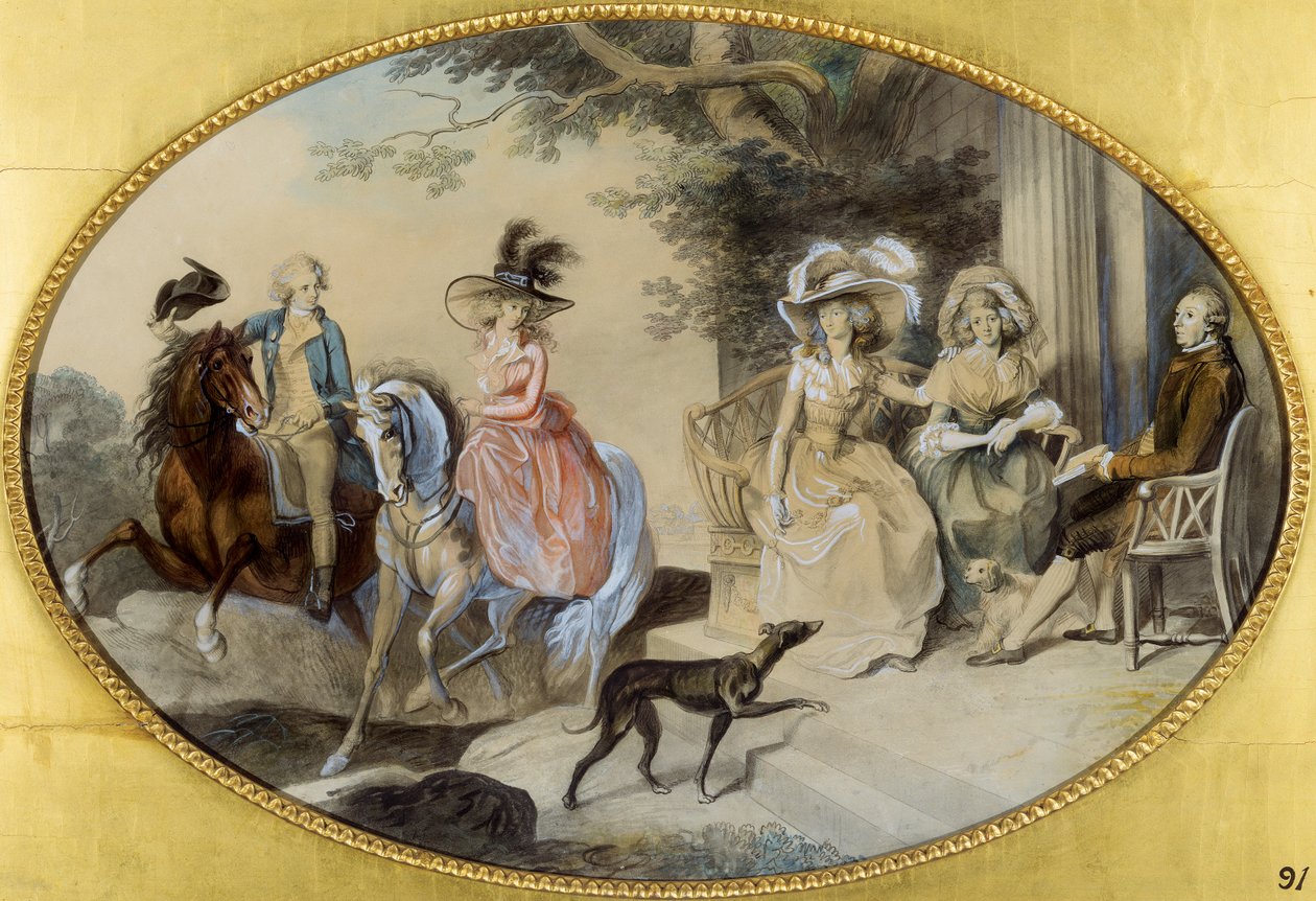 Lady St. Aubyn og hendes familie (pen og pensel og sort blæk, akvarel og gouache på papir) af Johann Heinrich Ramberg