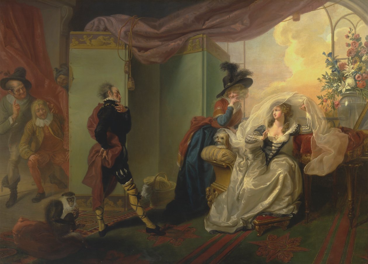 Olivia, Maria og Malvolio fra "Twelfth Night," Act III, Scene iv af Johann Heinrich Ramberg