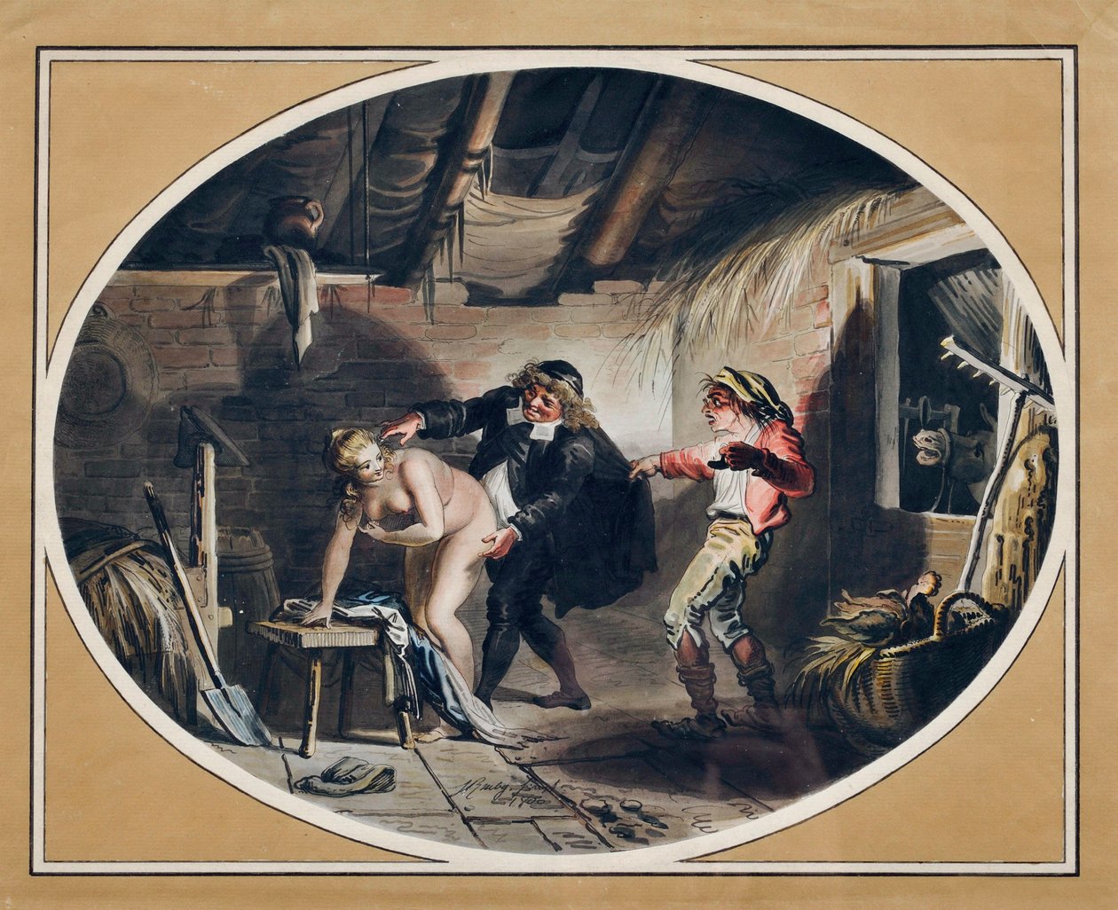 Hoppen af Compere Pierre. (gravering og akvarel af Johann Heinrich Ramberg