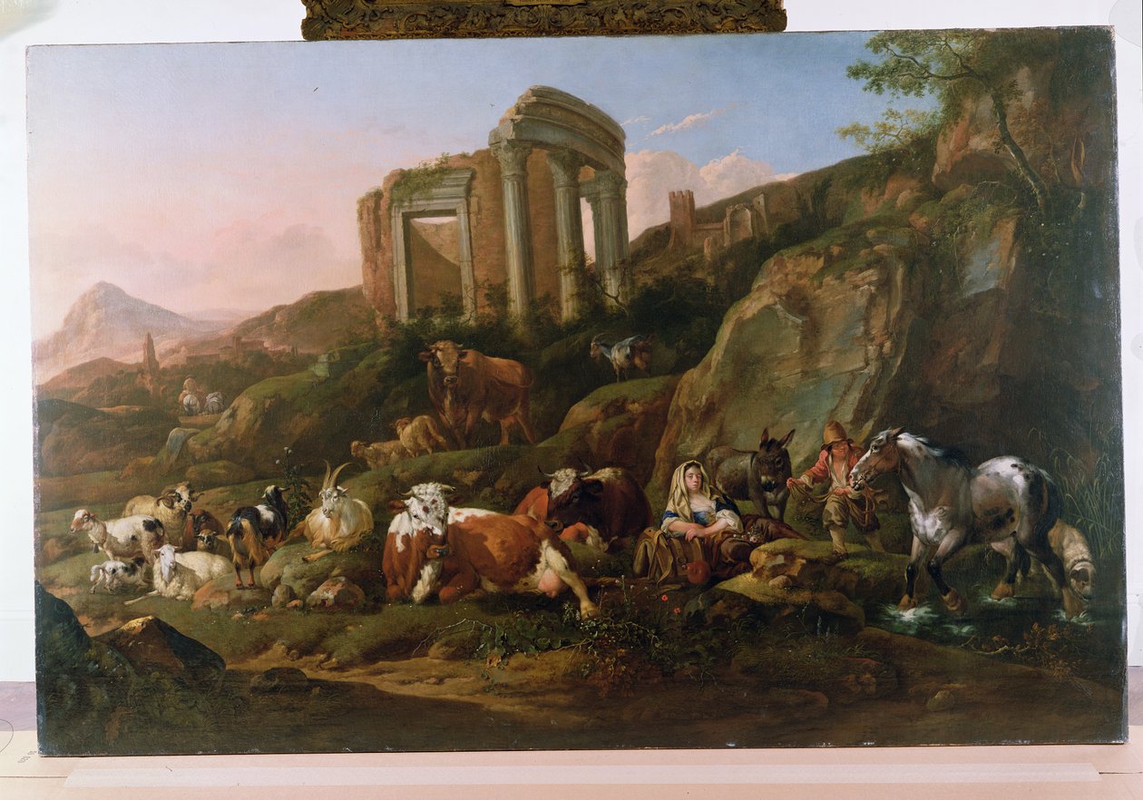Klassisk landskab med dyr af Johann Heinrich Roos