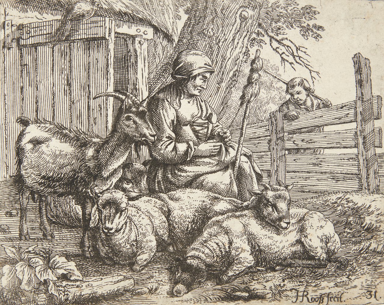 En spinderske af Johann Heinrich Roos
