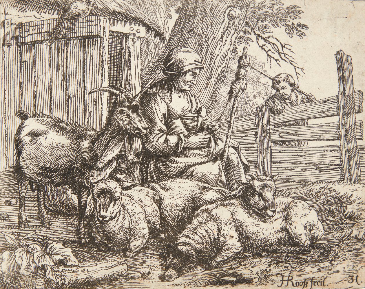 En spinderske af Johann Heinrich Roos