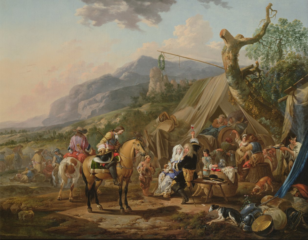 Militærkommandant i en lejr i bjergene sammen med lystige mennesker af Johann Heinrich Roos