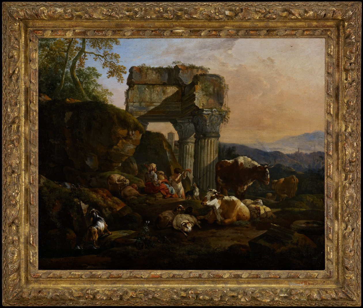 Romersk landskab med kvæg og hyrder af Johann Heinrich Roos