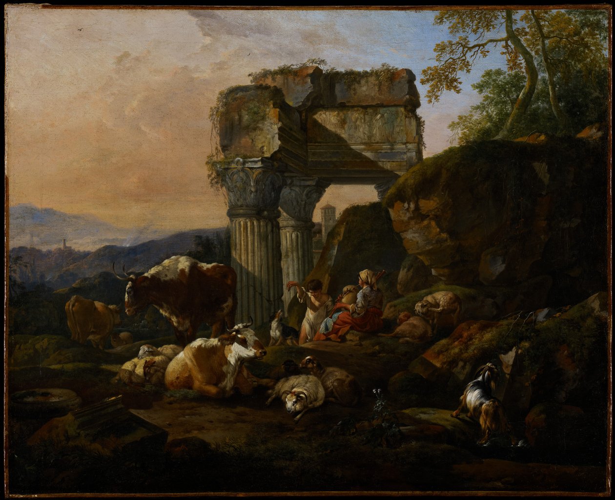 Romersk landskab med kvæg og hyrder, 1676 af Johann Heinrich Roos