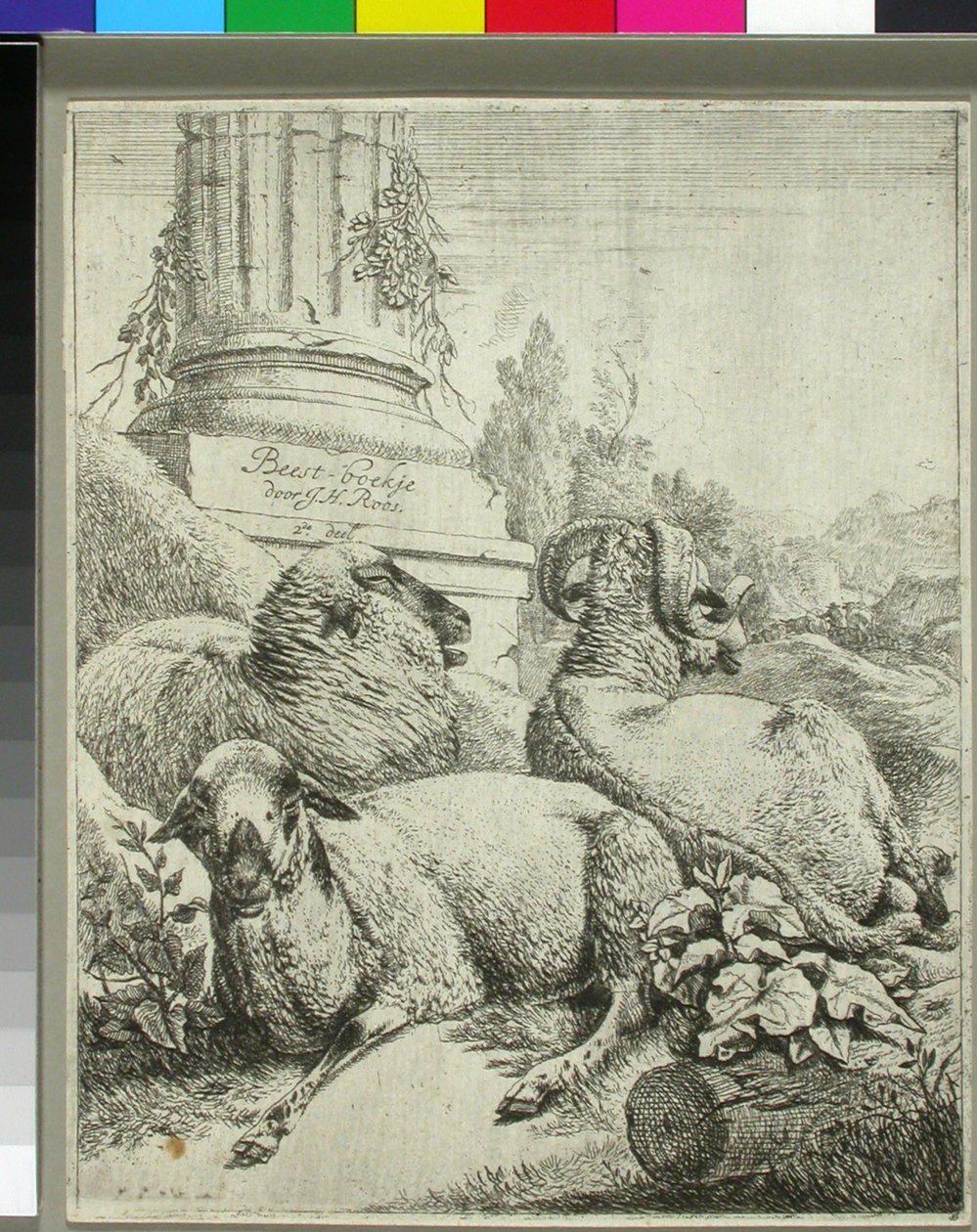 Får ved foden af en søjle af Johann Heinrich Roos