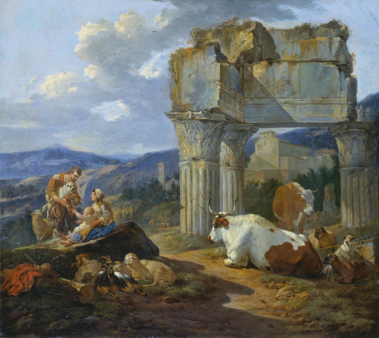 Hyrdefamilie ved ruinerne af Vespasians tempel af Johann Heinrich Roos